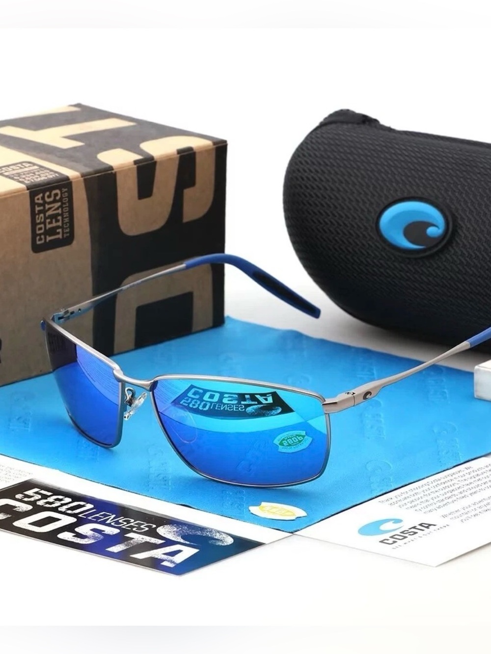 Costa Del Mar Turret 580P Polarized Sunglasses Blue Mirror Matte Gunmetal w/Case